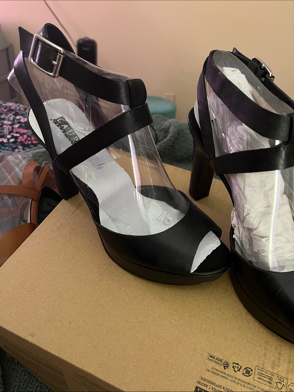 Ralph Lauren Black Strappy Platform High Heels
